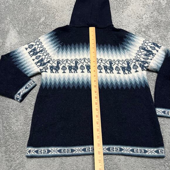 The Alpaca Connection Alpaca Hooded Sweater Womens Small Made in Peru Blue Aztec - Picture 4 of 6